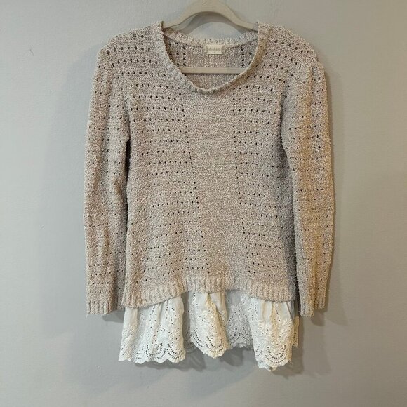 Altar'd State Sweaters - Altar’d State Beige Lace Hem Long Sleeve Crewneck Sweater Women’s Size Medium